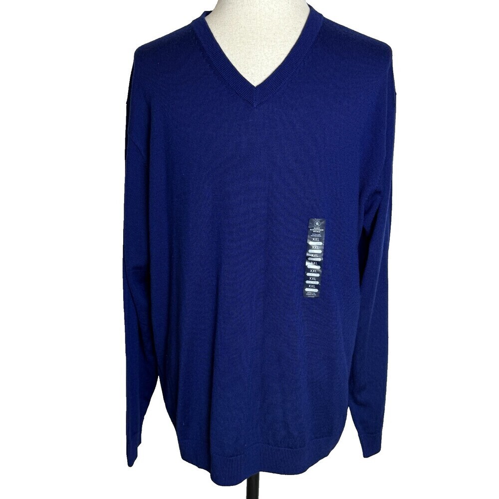 Hart Schaffner Marx 100% Extra Fine Merino Wool Men's V Neck Navy Sweater Sz XXL